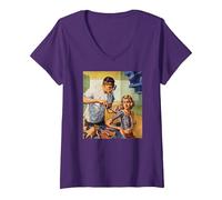 Women's Retro Science Fiction Sci Fi T-Shirt Art-Robot Bionic Woman V-Neck T-Shirt, Purple, Small