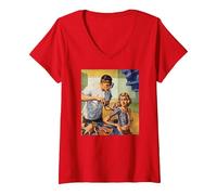 Women's Retro Science Fiction Sci Fi T-Shirt Art-Robot Bionic Woman V-Neck T-Shirt, Red, X-Large