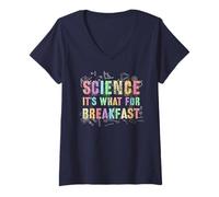 Womens Retro Science It's What's for Breakfast Biology Trip Teacher V-Neck T-Shirt