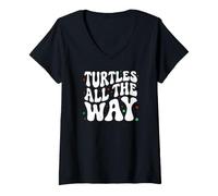 Women's Retro Sea Turtle Turtles All The Way Oceans Lover V-Neck T-Shirt