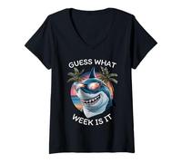 Womens Retro Shark 2025 Week Guess What Week is It Fun Shark Lover V-Neck T-Shirt