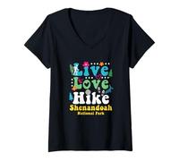 Womens Retro Shenandoah National Park Hiking Live Love Hike Hippie V-Neck T-Shirt