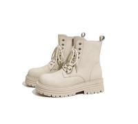 Women's Retro Simple Pepsi Boots Tourism Hiking Sports Rhubarb Boots Lace Up Anti-Collision Toe Round Toe Lightweight Slip-Resistant and Non-Tired Feet Beige