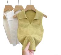Womens Retro Sleeveless Knit Tank Top Solid Color Fitted Vest For Summer For Leisure Beach Vacation Yoga Cycling Holiday Wear One Size(One size Yellow)