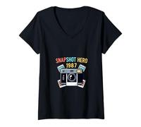 Women's Retro Snapshot Camera Photography Style 1987 V-Neck T-Shirt