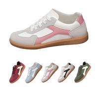 Womens Retro Sneakers Womens Lace Up Sneakers Patchwork Colour Block Trainers Vintage Flat Shoes Casual Walking Shoes Comfort Skate Shoe with Non Slip Sole Classic Fashion Trainers Pink