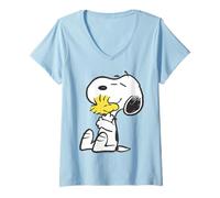 Womens Retro Snoopy Woodstock 80s 90s Vintage Hug BFFs Love Friends V-Neck T-Shirt