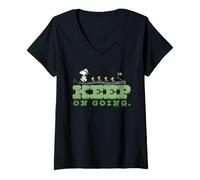 Womens Retro Snoopy Woodstock Scouts Summer Camp Adventure Nature V-Neck T-Shirt