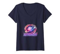 Women's Retro Space Lover Obsessed with Learning Astronomy Meme V-Neck T-Shirt