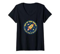 Women's Retro Space Mom Rocket Ship Mommy Birthday Best Mother V-Neck T-Shirt