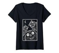 Women's Retro Staring Capybaras Moonlight Nature Graphic Art V-Neck T-Shirt