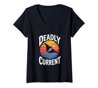 Womens Retro Stingray Deadly Current Halloween Spooky V-Neck T-Shirt