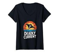 Womens Retro Stingray Deadly Current Halloween Spooky V-Neck T-Shirt