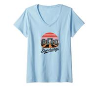 Womens Retro Stonehenge England Souvenir/Stonehenge V-Neck T-Shirt