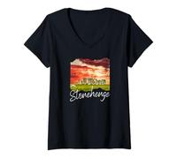 Womens Retro Stonehenge England Souvenir/Stonehenge V-Neck T-Shirt