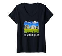 Womens Retro Stonehenge England Souvenir/Stonehenge V-Neck T-Shirt