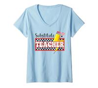 Women's Retro Substitute Teacher Appreciation Gift Groovy Pencil V-Neck T-Shirt