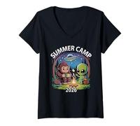 Women's Retro Summer Camp 2026 Alien Staff Vibes Director Nurse V-Neck T-Shirt