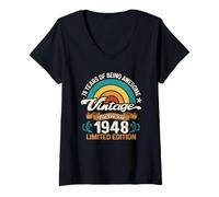 Womens Retro Sunset 78 Years of Awesome Born 1948-78th Birthday V-Neck T-Shirt