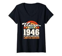 Womens Retro Sunset 80 Years of Awesome Born 1946-80th Birthday V-Neck T-Shirt