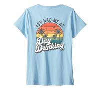 Womens Retro Sunset Palm Trees You Had Me at Day Drinking Funny V-Neck T-Shirt