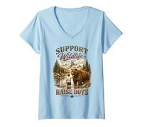 Women's Retro Support Wildlife Raise Boys Funny Mama Bear V-Neck T-Shirt