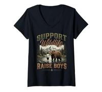 Women's Retro Support Wildlife Raise Boys Funny Mama Bear V-Neck T-Shirt