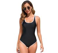 Womens Retro Swimwear Style 80s90s Inspired High Cut Low Back One Piece Swimwear Classic One-Piece Swimsuit (UK, Alpha, XL, Regular, Regular, Black)