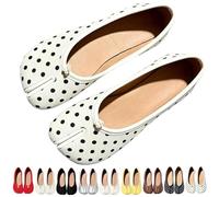 Women's Retro Tabi Split Toe Ballet Flats Faux Leather Slip-On Shoes | Round Toe Flat Low Heel Shoes, Fashion Polka Dots Shoe, Casual Comfortable Walking Wide Footwear for Party & Casual