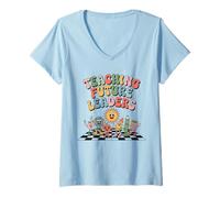 Womens Retro Teacher First Day Teaching Future Leaders Men Women V-Neck T-Shirt