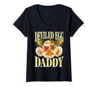 Womens Retro Thanksgiving You Know Why I'm Here Deviled Egg Daddy V-Neck T-Shirt