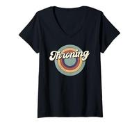 Womens Retro Throning Culture Satire Social Climbing Flex V-Neck T-Shirt