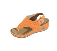 Women's Retro Toe Post Wedge Sandals Cutout Adjustable Buckle Slingback Comfort Shoes for Weekend Travel Vacation Orange