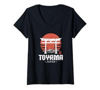 Womens Retro Toyama Japan Torii Gate Japanese Kanji Souvenir V-Neck T-Shirt