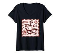 Womens Retro Travel Airmail Design for Wanderlust Lovers V-Neck T-Shirt