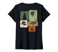 Womens Retro Tree Silhouette Nature Palm Acacia Pine Cedar Conifer V-Neck T-Shirt