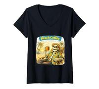 Women's Retro Tropical Coffee Break Skeleton IllustrationRetro Tropi V-Neck T-Shirt