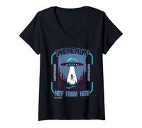Women's Retro UFO Abduction Sci-Fi Alien Beam Me Up Aesthetic Art V-Neck T-Shirt