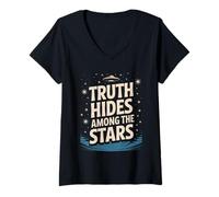 Womens Retro UFO Alien Conspiracy Design V-Neck T-Shirt