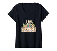 Womens Retro Unplugged Slightly Lost Adventure Pun Outdoors Funny V-Neck T-Shirt