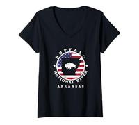 Women's Retro US Flag Arkansas Buffalo National River Souvenir V-Neck T-Shirt