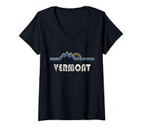 Womens Retro Vermont Gift, Vermont Mountains and Sunset V-Neck T-Shirt