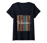 Women's Retro Veterinary Technician Colorful Font V-Neck T-Shirt