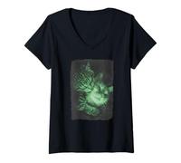 Women's Retro VHS Cat Graphic 90s Lofi Grunge Sad Aesthetic Cats V-Neck T-Shirt