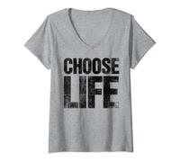 Womens Retro Vintage 80s Halloween Costume Choose Life Distressed V-Neck T-Shirt