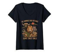 Women's Retro Vintage All Animals are Pettable Some only Once V-Neck T-Shirt
