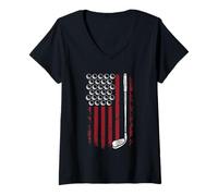Womens Retro Vintage American Flag Golf Golfer Funny Club Golfing V-Neck T-Shirt