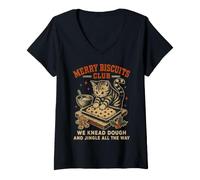 Women's Retro Vintage Christmas Cat Baking Cookies Holiday Baker V-Neck T-Shirt