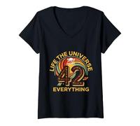 Women's Retro Vintage Life The Universe and Everything Don't Panic V-Neck T-Shirt