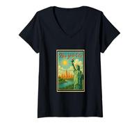 Womens Retro Vintage Poster Ellis Island New York City State NY NYC V-Neck T-Shirt